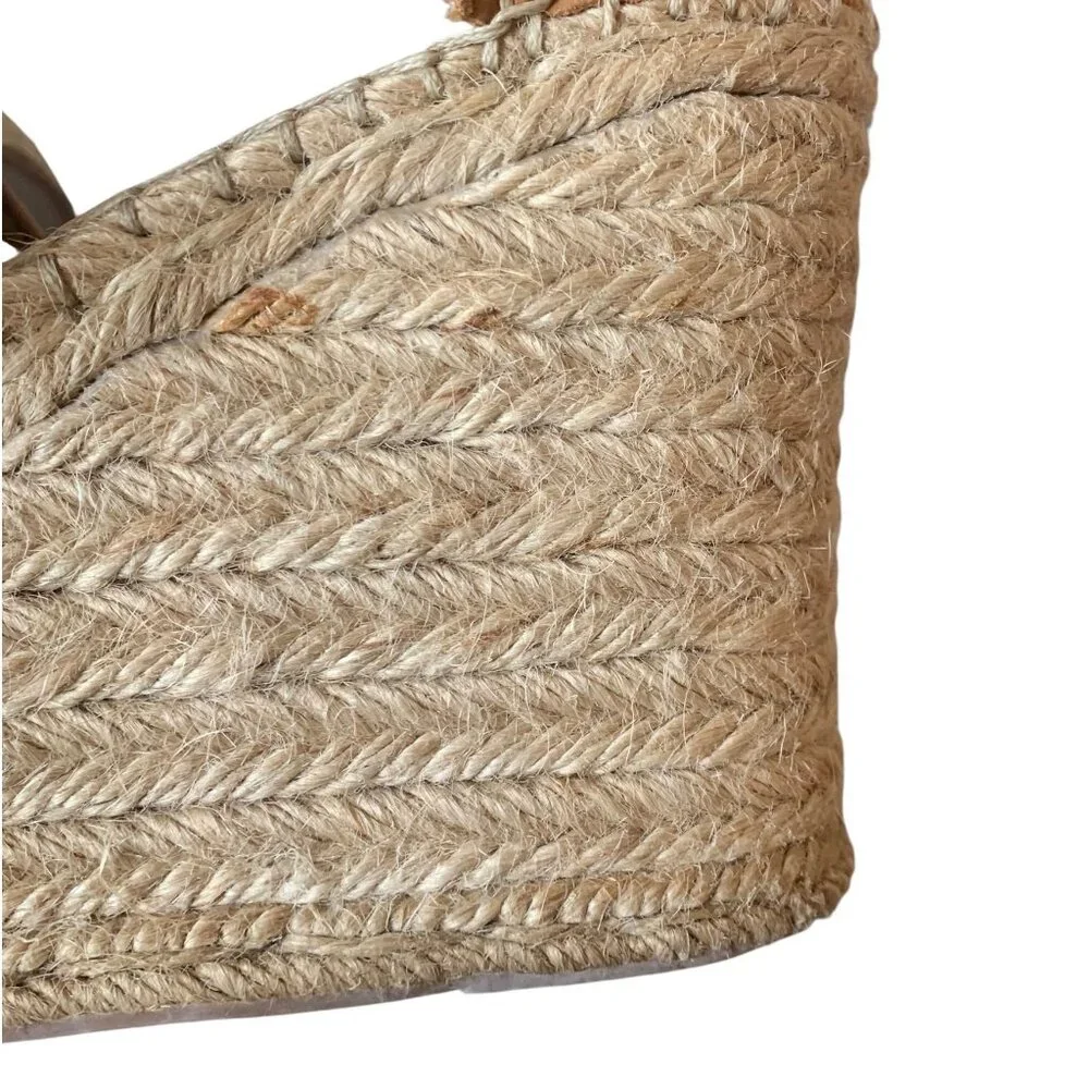 MARC FISHER Tan Leather Annie Perforated Espadrille Platform Wedge Sandals 8